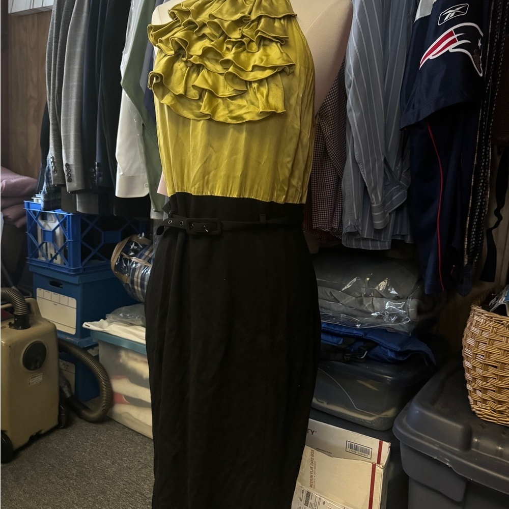 INC Elegant bright yellow/green Black Ruffled Skirt